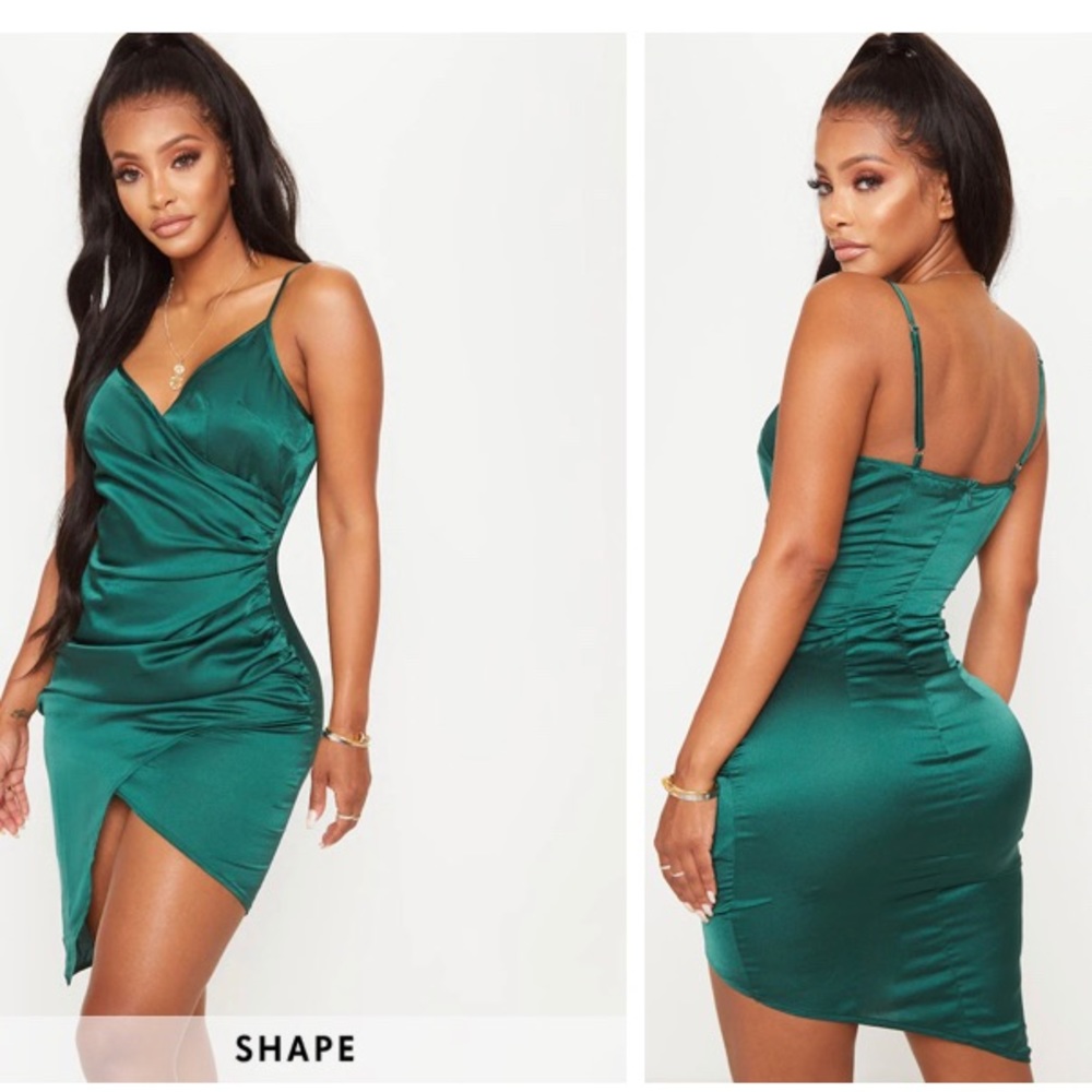 Shape Emerald Green Satin Wrap Dress